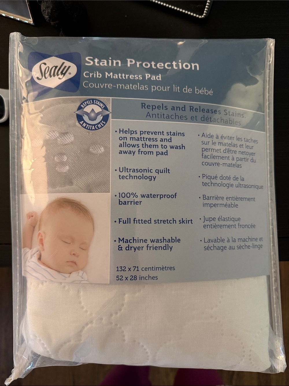 Sealy White Stain Protection Crib Mattress Pad - Waterproof Fitted Pad
